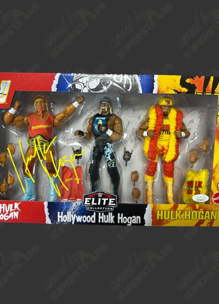 Hulk Hogan signed 40th Anniversary WWE Elite Action Figure 3pack (w/ JSA)