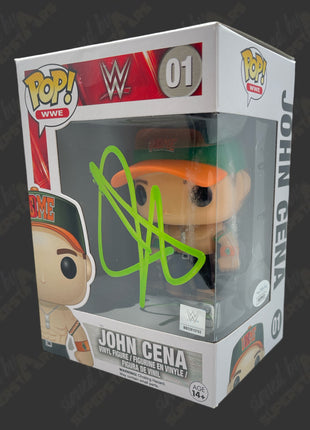 John Cena signed WWE Funko POP Figure #01 (Green Hat w/ JSA)
