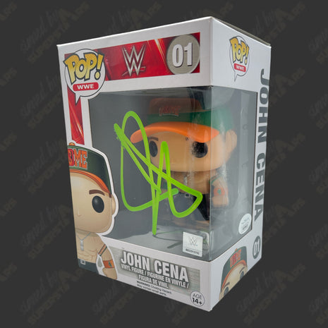 John Cena signed WWE Funko POP Figure #01 (Green Hat w/ JSA)