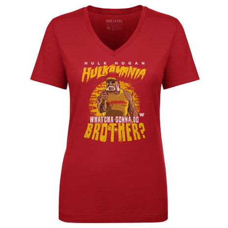 Hulk Hogan Hulkamania Whatcha Gonna Do Brother WWE Women's V-Neck T-Shirt