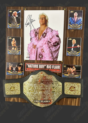 Ric Flair signed Wood Plaque with Belt
