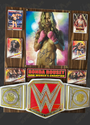 Ronda Rousey signed Wood Plaque with Belt (w/ JSA)