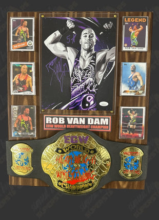Rob Van Dam signed Wood Plaque with Belt (w/ JSA)
