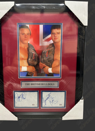 British Bulldogs - Davey Boy Smith & Dynamte Kid dual signed 16x21 Framed Plaque (w/ PSA)