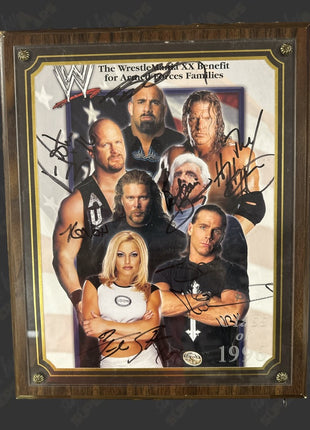 Multi-signed WrestleMania XX Armed Forces Benefit Wood Plaque