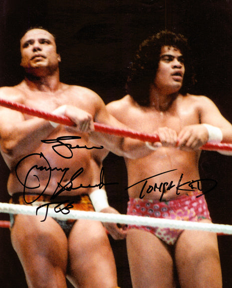 Jimmy Snuka & Tonga Kid dual signed 8x10 Photo