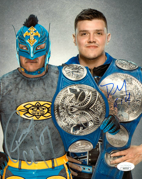 Rey Mysterio & Dominik Mysterio dual signed 8x10 Photo (w/ JSA)