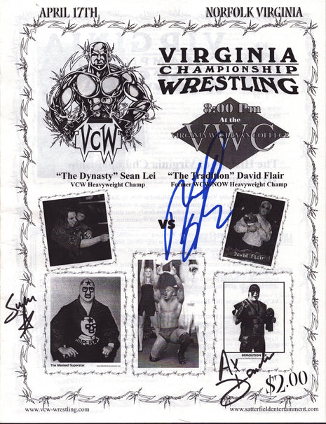 David Flair, Demolition Ax & Masked Superstar triple signed Wrestling Program