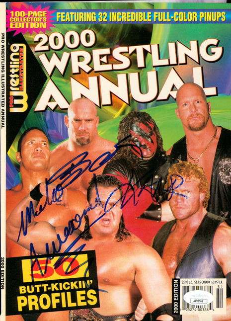 Mike Awesome, Kane & Bill Goldberg triple signed PWI Magazine Cover (w/ JSA)