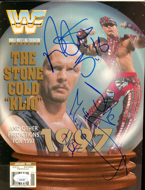 Stone Cold Steve Austin & Shawn Michaels dual signed WWF Magazine Cover (w/ JSA)