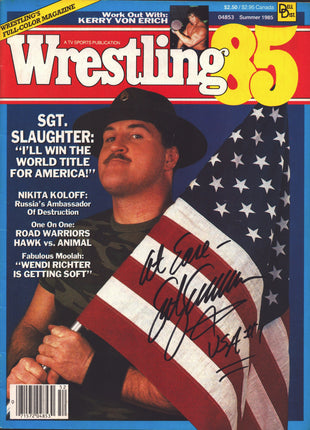 Sgt Slaughter signed Wrestling '85 Magazine