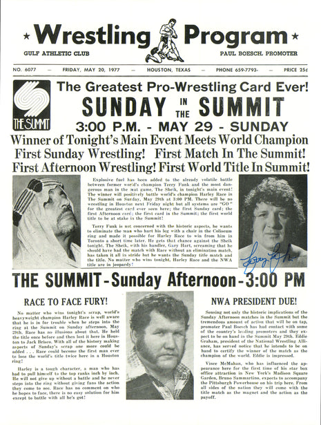 Terry Funk firmó con Texas Wrestling Program (20 de mayo de 1977)