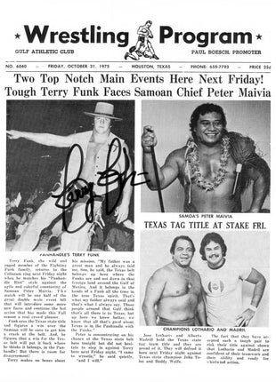 Terry Funk signed Texas Wrestling Program (October 31, 1975)