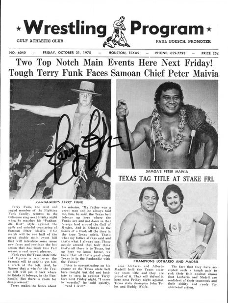 Terry Funk signed Texas Wrestling Program (October 31, 1975)