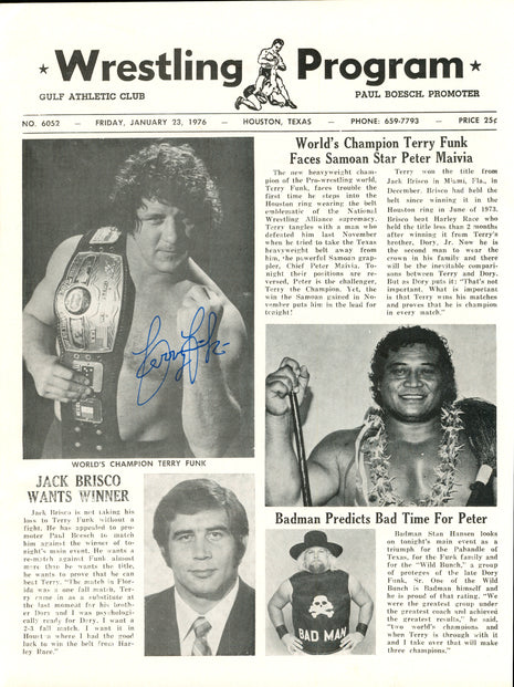 Terry Funk signed Texas Wrestling Program (January 23, 1976)