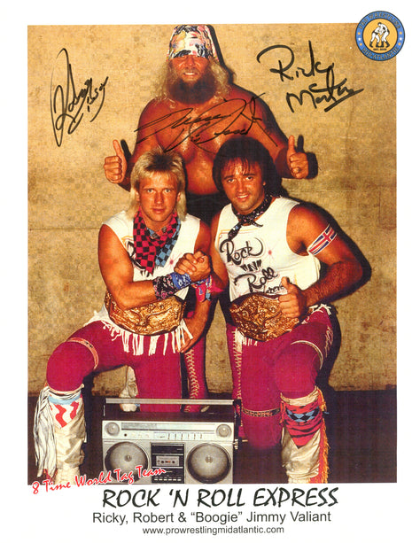 Ricky Morton, Robert GIbson & Jimmy Valiant triple signed 8x10 Photo