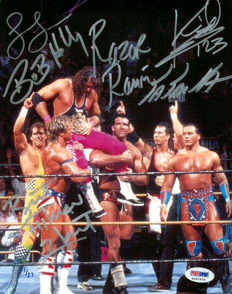 123 Kid, Razor Ramon, Lex Luger, Bret Hart, Bob Holly & Tatanka multi-signed 8x10 Photo (w/ PSA)