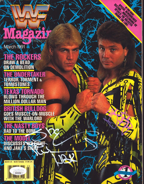 Shawn Michaels & Marty Jannetty dual signed WWF Magazine March 1991 (w/ JSA)