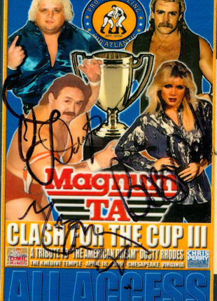 Dusty Rhodes, Magnum TA, Baby Doll triple signed All Access Backstage Pass