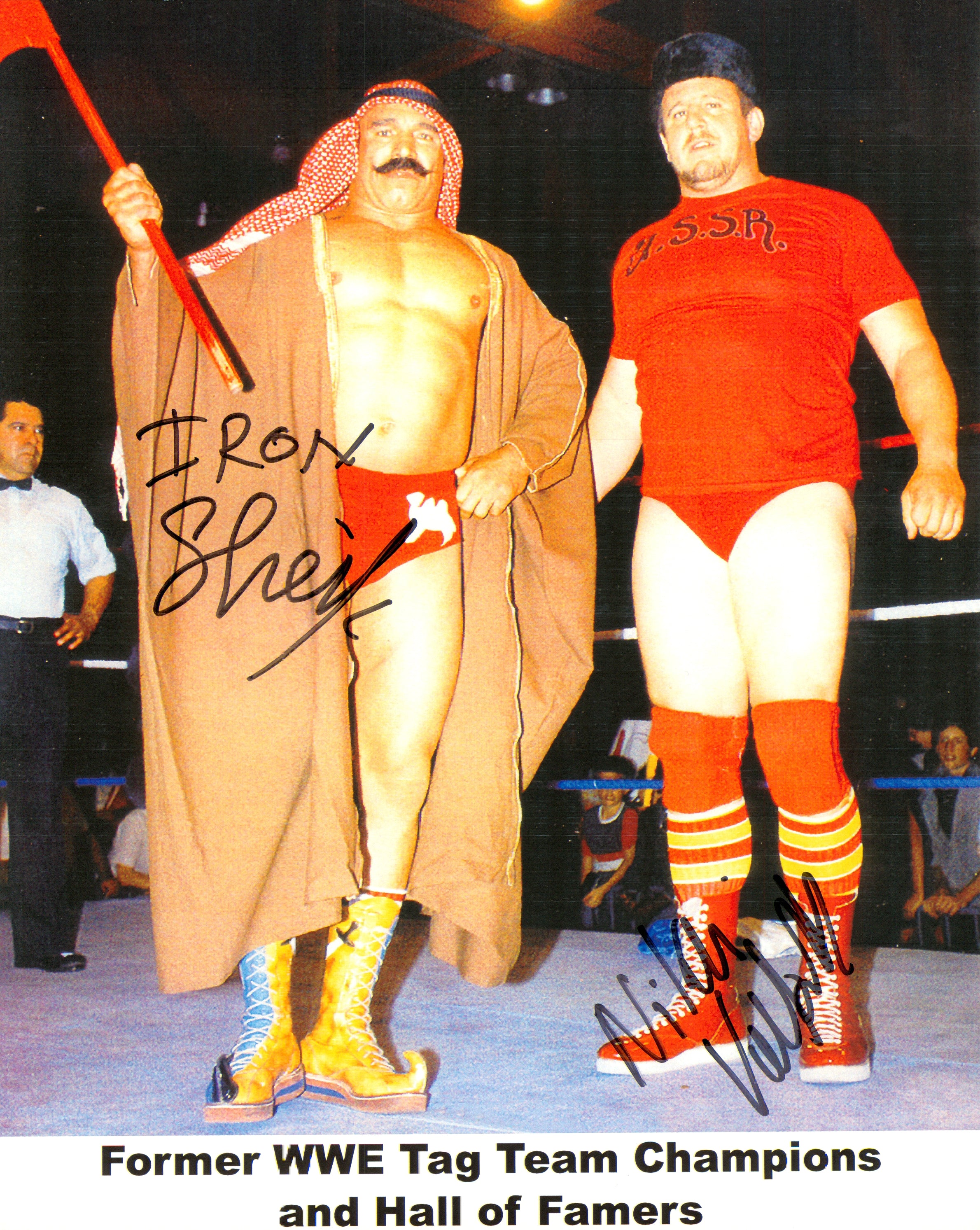 Iron Sheik & Nikolai Volkoff outlet signed Arab headdress Legendary WWF Tag Team JSA