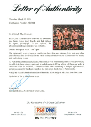 Randy Orton, Ted DiBiase Jr & Cody Rhodes triple signed 8x10 Photo (w/ PSA)