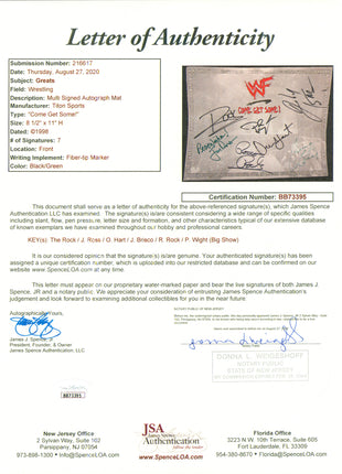 The Rock, Big Show, Owen Hart, Rocco Rock, Jerry Brisco & Jim Ross multi signed WWF Placemat (w/ JSA)