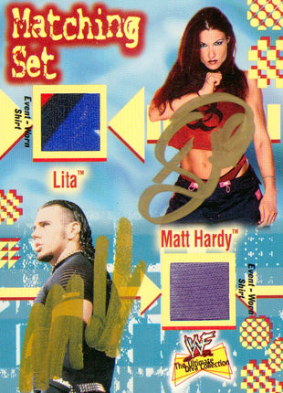 Lita & Matt Hardy dual signed 2001 Fleer Relic WWE Trading Card