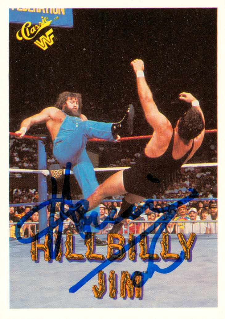 1990 Leaf WWF Hillbilly Jim Auto good with COA