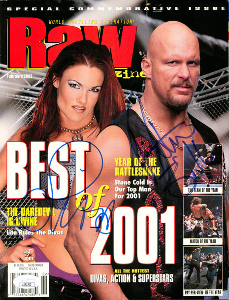 Lita & Stone Cold Steve Austin dual signed WWF RAW Magazine Cover (w/ JSA)