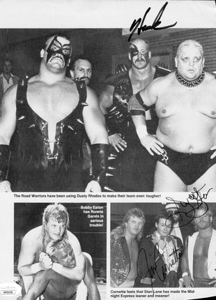 Road Warrior Hawk, Jim Cornette & Stan Lane triple signed Magazine Page (w/ JSA)