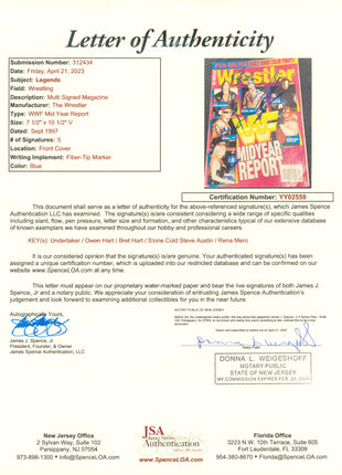 Undertaker, Owen Hart, Bret Hart, Steve Austin & Sable multi-signed Magazine Cover (w/ JSA)