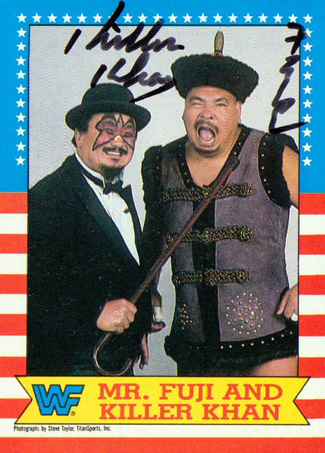 Killer Khan signed 1985 Topps WWF Trading Card