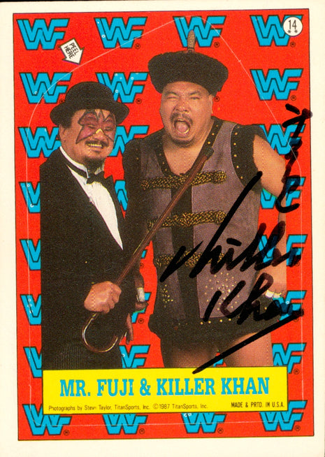 Killer Khan signed 1985 Topps WWF Trading Card Sticker