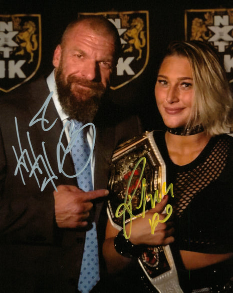 Triple H & Rhea Ripley dual signed 8x10 Photo