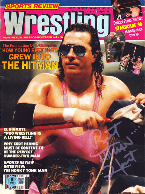 Bret Hart signed Sports Review Wrestling Magazine April 1991 (w/ Beckett)