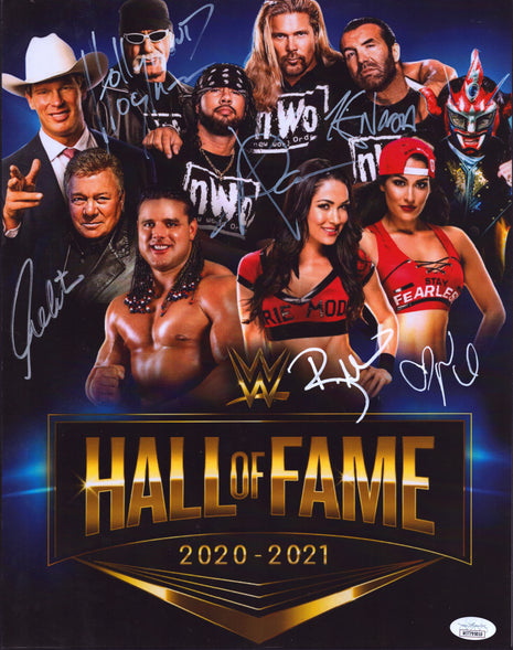 Foto de 28 x 35 cm firmada por Hollywood Hogan, X-Pac, Kevin Nash, Brie Bella, Nikki Bella, Jushin Liger y William Shatner (con JSA)
