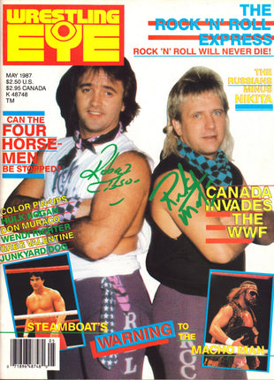 Ricky Morton & Robert Gibson dual signed Wrestling Eye Magazine May 1987