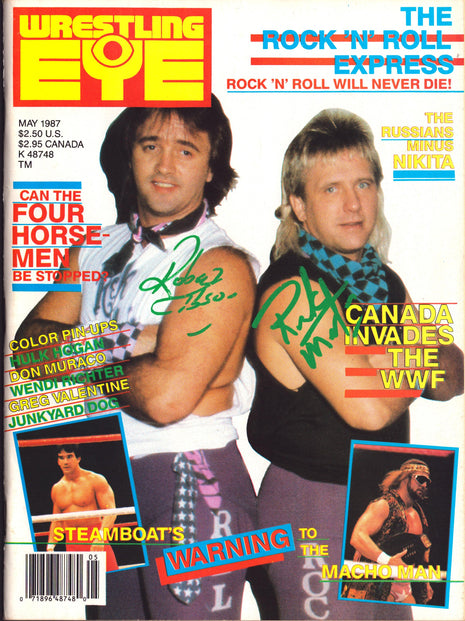 Ricky Morton & Robert Gibson dual signed Wrestling Eye Magazine May 1987