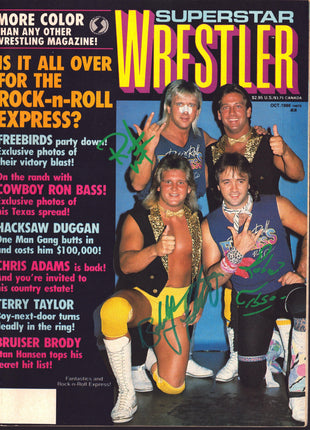 Ricky Morton, Robert Gibson & Bobby Eaton triple signed Superstar Wrestler Magazine October 1986