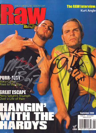 Matt Hardy & Jeff Hardy dual signed WWF Raw Magazine September 2000