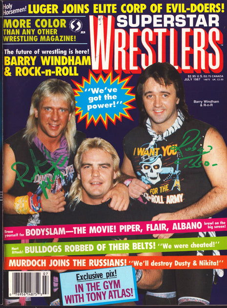 Ricky Morton & Robert Gibson dual signed Superstar Wrestlers Magazine July 1987