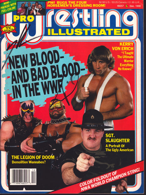 Road Warriors - Hawk & Animal dual signed PWI Magazine December 1990