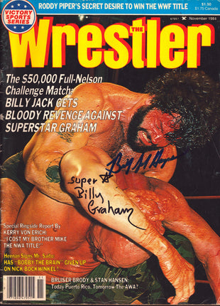 Billy Jack Haynes & Billy Graham dual signed The Wrestler Magazine November 1984