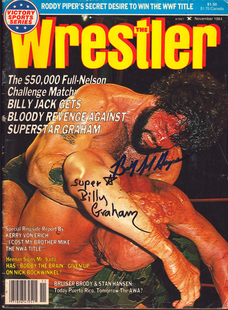 Billy Jack Haynes & Billy Graham dual signed The Wrestler Magazine November 1984