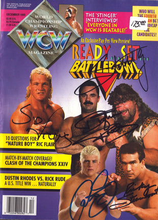 Sid Vicious, Sting, Ricky Steamboat, Dustin Rhodes & Cactus Jack multi signed WCW Magazine December 1993