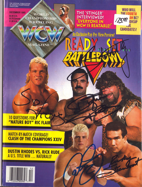 Sid Vicious, Sting, Ricky Steamboat, Dustin Rhodes & Cactus Jack multi signed WCW Magazine December 1993