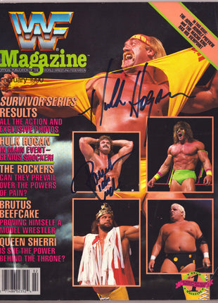 Hulk Hogan & Rick Rude dual signed WWF Magazine February 1990