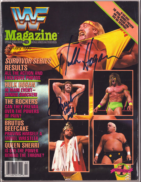 Hulk Hogan & Rick Rude dual signed WWF Magazine February 1990