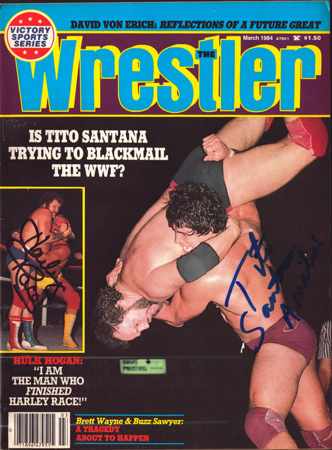 Harley Race & Tito Santana dual signed The Wrestler Magazine March 1984