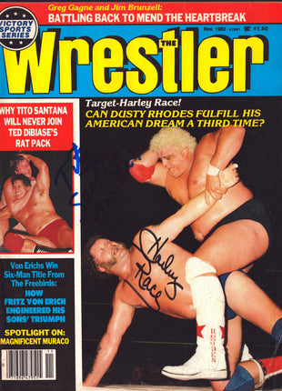 Harley Race & Tito Santana dual signed The Wrestler Magazine November 1983